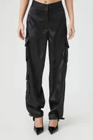 Women's Satin Jacquard Cargo Pants in Black Medium