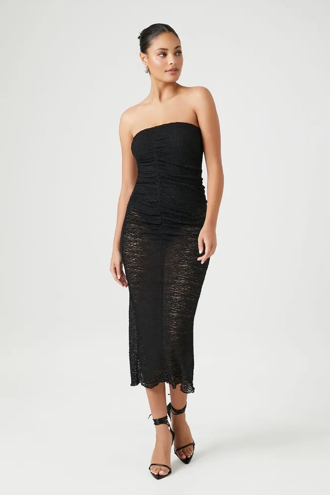 Women's Lace Midi Tube Dress in Black Medium