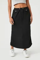 Women's Toggle Drawstring Cargo Midi Skirt in Black Medium