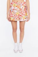 Women's Tropical Floral Print Wrap Mini Skirt in Red Large