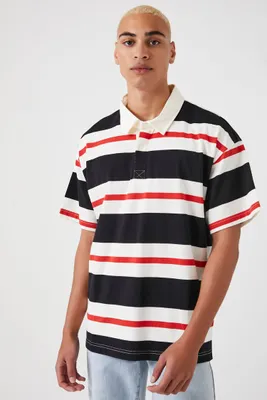Men Striped Polo Shirt in Black, XL