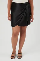 Women's Satin Tulip-Hem Mini Skirt in Black, 3X