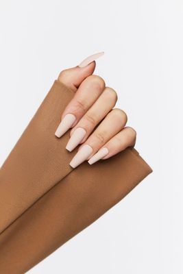 Women Opaque Coffin Press-On Nails in Brown
