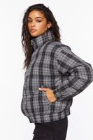 Women's Plaid Puffer Jacket in Black Large