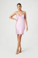 Women's Satin Lace-Trim Tie-Back Mini Dress in Pink Medium