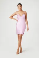 Women's Satin Lace-Trim Tie-Back Mini Dress in Pink Small