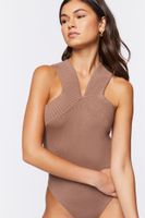 Women's Sweater-Knit Sleeveless Bodysuit in Mocha Large