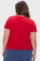 Women's Basic V-Neck T-Shirt in Red, 2X