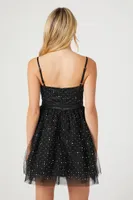 Women's Rhinestone Tulle Mesh Mini Dress in Black Large