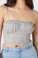 Women's Shirred Plaid Bustier Cami in Grey Medium