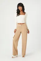 Women's Faux Leather Cargo Ankle Pants in Beige Medium