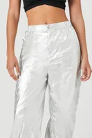 Women's Metallic Cargo Pants in Silver Large