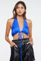 Women's Satin Plunging Halter Crop Top in Royal Small