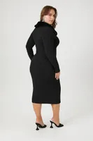 Women's Faux Fur-Trim Sweater Midi Dress in Black, 2X