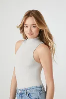 Women's Seamless Mock Neck Bodysuit in Silver Small