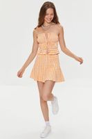 Women's Mixed Plaid Mini Skirt in Marigold/Pink Small