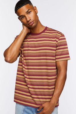 Men Striped Crew Neck T-Shirt in Red Small