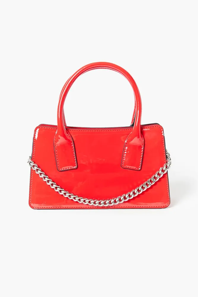 Women's Faux Patent Leather Crossbody Bag in Red