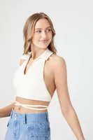 Women's Wraparound Split-Neck Halter Top in White Small