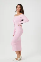 Women's Off-the-Shoulder Midi Sweater Dress in Pink Small