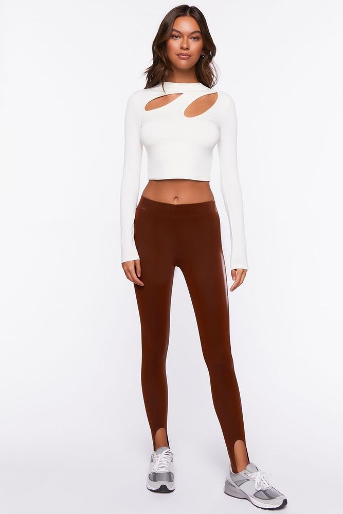 Forever 21 Women's Faux Leather Stirrup Leggings in Chocolate
