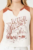 Women's Wild West Graphic Muscle T-Shirt in White, XL