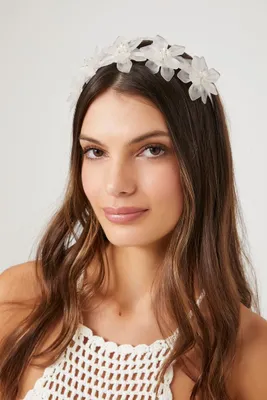Floral Embellished Headband in White