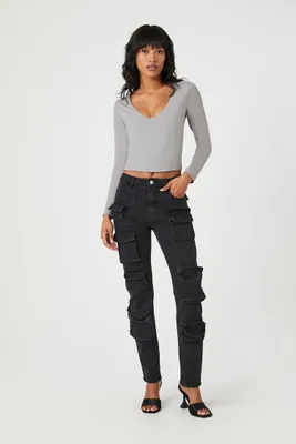 Women's High-Rise Cargo Jeans Black,