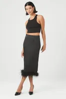 Women's Feather-Trim Maxi Skirt in Black Large