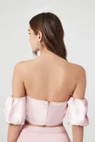 Women's Puff-Sleeve Off-the-Shoulder Crop Top Pink