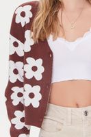 Women's Floral Print Cardigan Sweater Brown/Cream