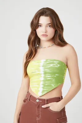 Women's Tie-Dye Handkerchief Tube Top in Pepper Green, XL