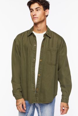 Men Drop-Sleeve Snap-Button Shirt in Olive, XXL