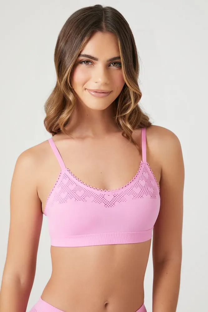 Forever 21 Women's Seamless Netted Heart Bralette in Dawn Pink Small