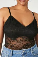 Women's Sheer Lace Cami Bodysuit Black,