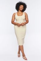 Women's Lace-Up Bodycon Midi Dress in Cream, 0X