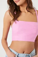 Women's Smocked Tie-Back Crop Top in Dawn Pink Medium