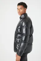 Men Zip-Up Puffer Jacket in Black Large