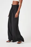 Women's Paperbag Wide-Leg Pants in Black, XS