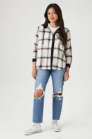 Women's Hooded Flannel Shirt in White Large