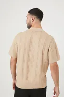 Men Sweater-Knit Short-Sleeve Shirt in Taupe, XXL