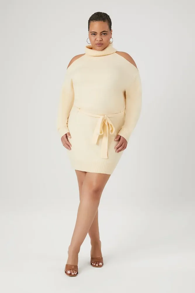 Women's Turtleneck Mini Sweater Dress in Vanilla, 1X