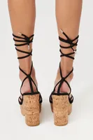 Women's Cork Platform Lace-Up Heels in Black, 6