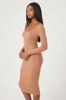 Women's Bodycon Midi Sweater Dress in Carob, XS