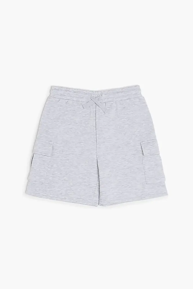 Kids Fleece Cargo Shorts (Girls + Boys) in Heather Grey, 11/12