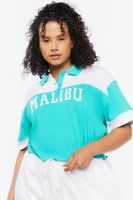 Women's Malibu Graphic Cropped Polo Shirt in Green, 0X