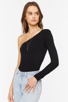 Women's One-Shoulder Long-Sleeve Bodysuit in Black, M/L