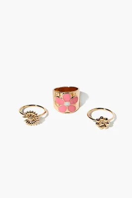 Women's Flower Ring Set in Gold/Pink, 7