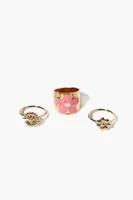 Women's Flower Ring Set in Gold/Pink, 7