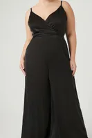 Women's Satin Wide-Leg Jumpsuit in Black, 1X